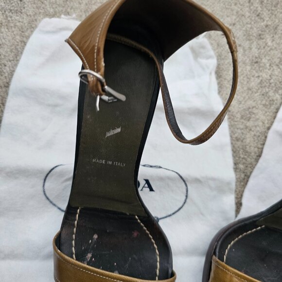 Prada VINTAGE Ankle Strap Heels Sandals Color Giunco Size EU 35.5 - Picture 15 of 16